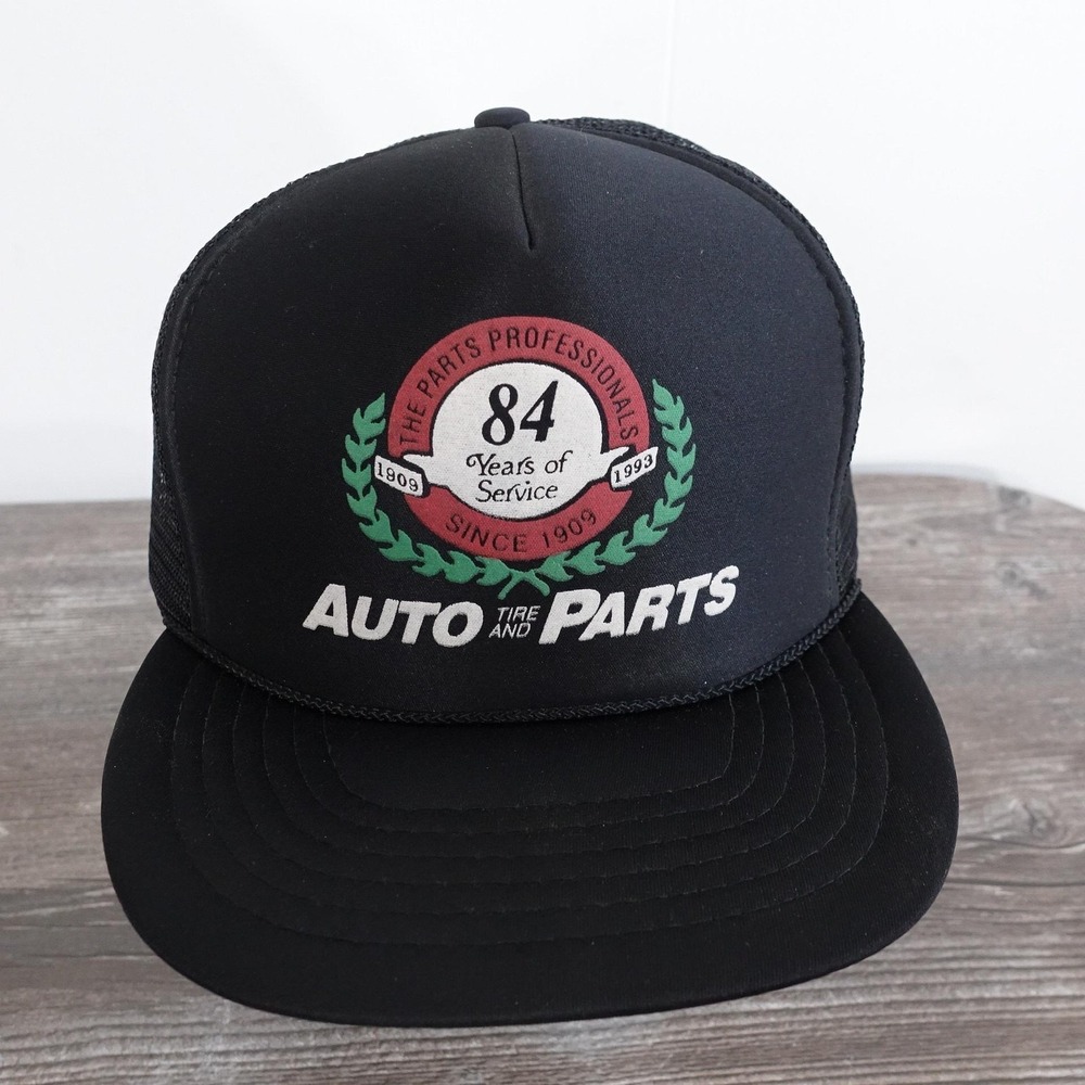 Vintage Auto Tire And Parts Hat Cap Trucker Snap Back One Size Black Mesh Mens